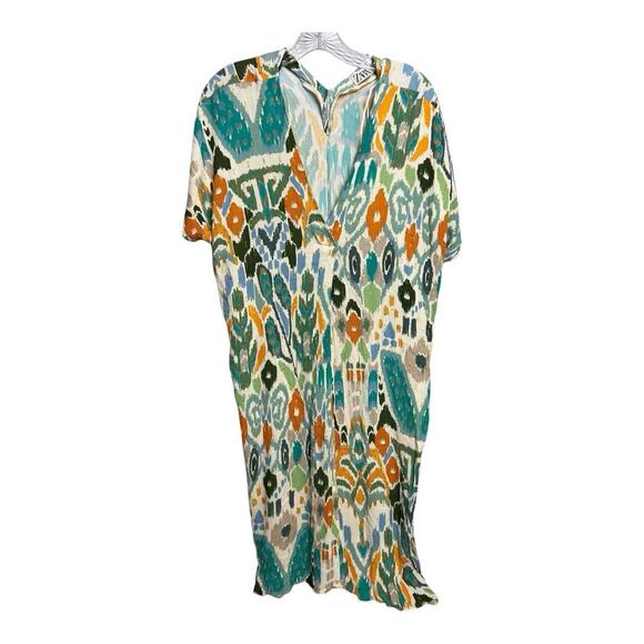 Zara Women's V-Neck Boho Kaftan Summer Pullover Midi Dress Size XS Multicolor - Picture 1 of 10
